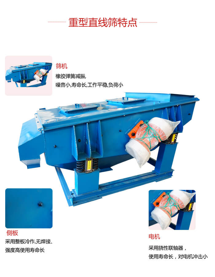 重型直線篩：篩機，側板，電機展示圖