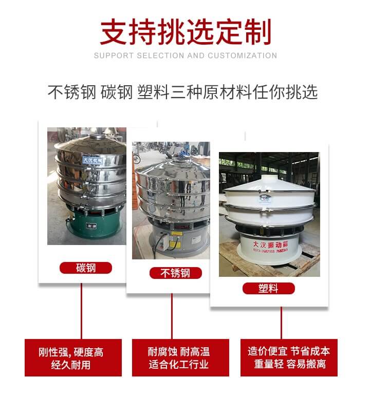 旋振篩可配置一到四層的篩網。旋振篩的篩分效率高，篩分精度高，篩分率高達96%。